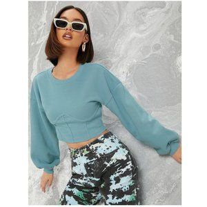 Drop Shoulder Crop Pullover Fleece Lined